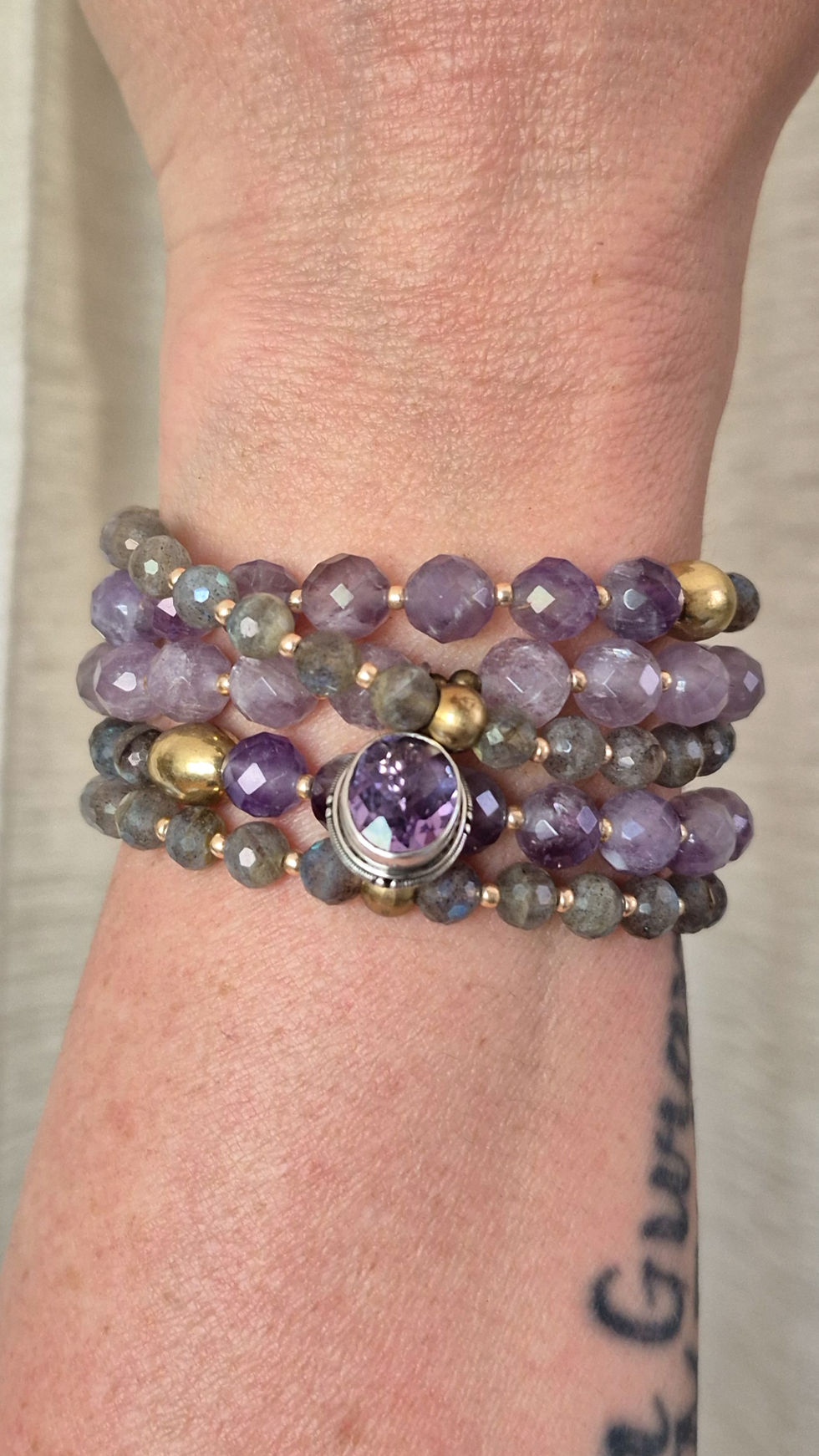 Thumbnail: 'Hope for Things to Come ' - Lavender Amethyst, Labradorite, and vintage Crystal multi-wear necklace and wrap-bracelet.