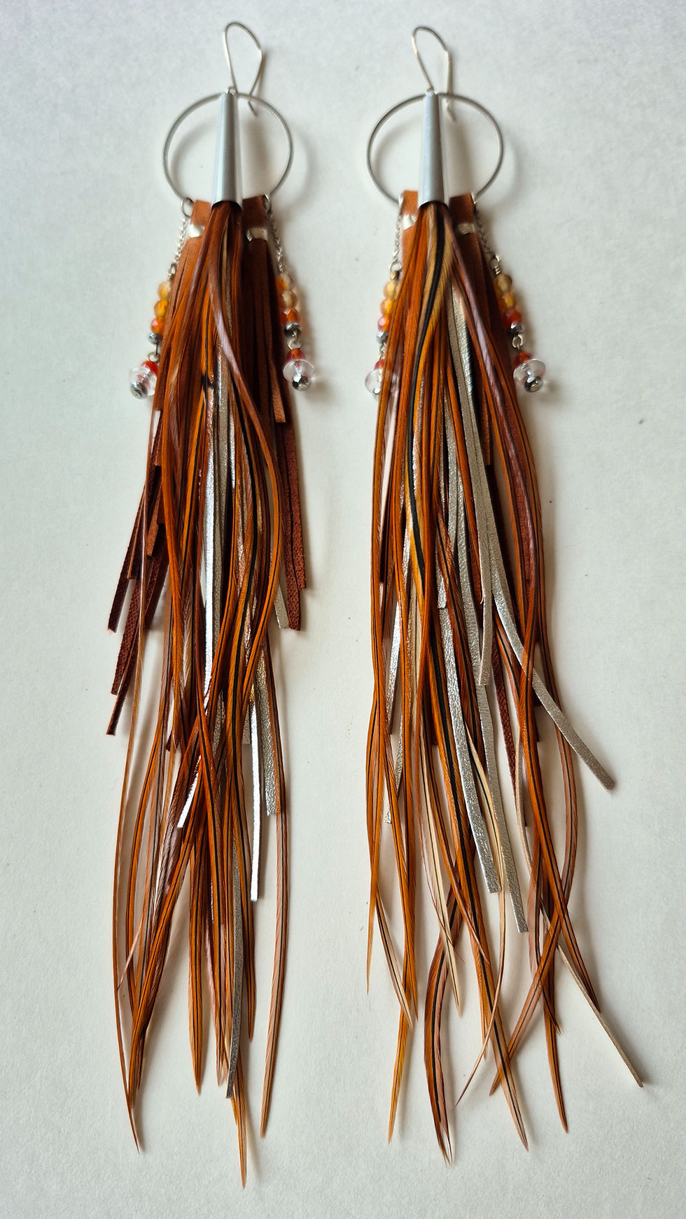 Thumbnail: 'Alive' - Long Leather, Feathers + Carnelian Earrings
