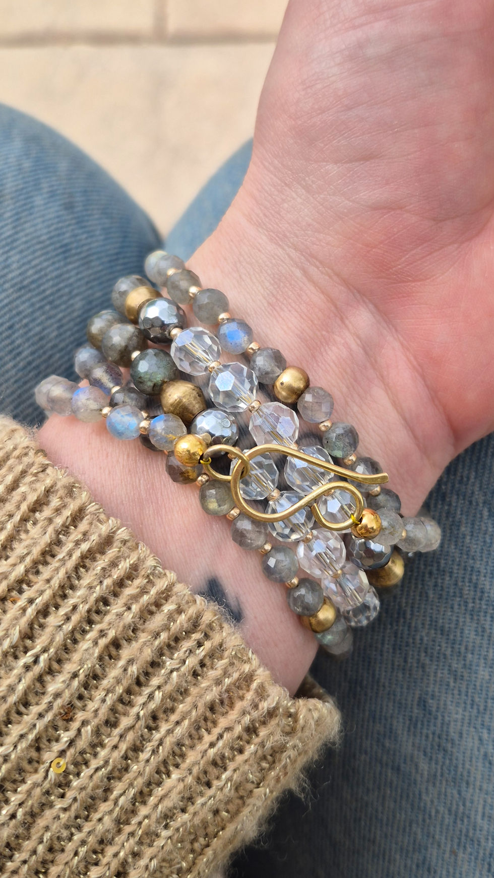 Thumbnail: 'Northern Lights'- Labradorite, Hematite, and Vintage Crystal (Necklace / Wrap-Bracelet)