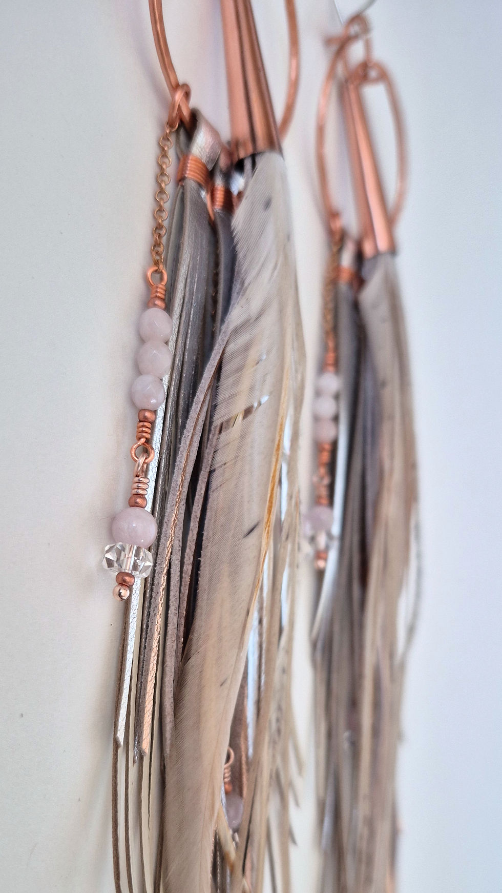 'Where the Wild Things Roam' (Silver) - Handmade leather, feather, and gemstone earrings