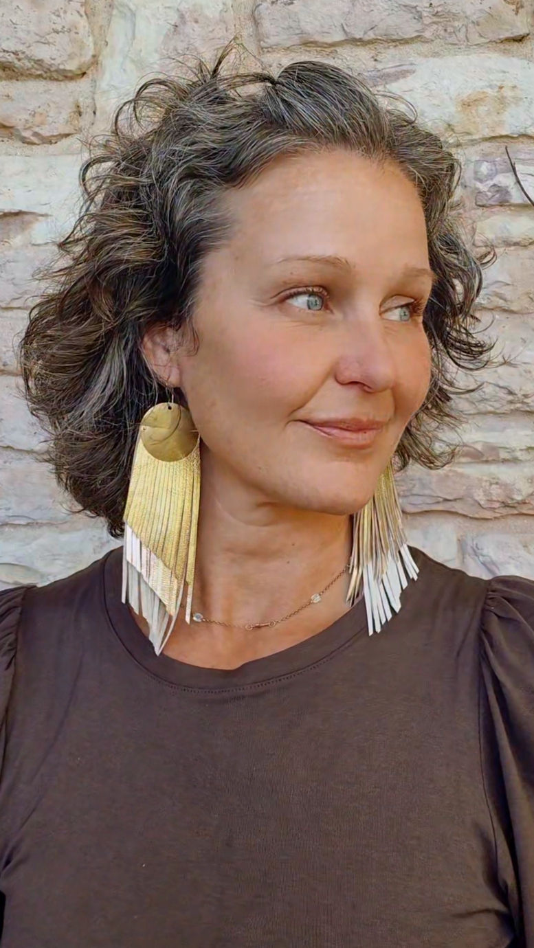 'Diamonds on the Water' - Handmade, one of a kind, Brass + Leather Earrings