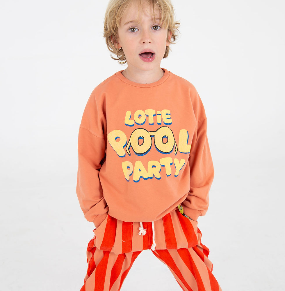 Thumbnail: Lötiekids Wide Fit Twill Pants STRIPES - Baja blue & Papaya