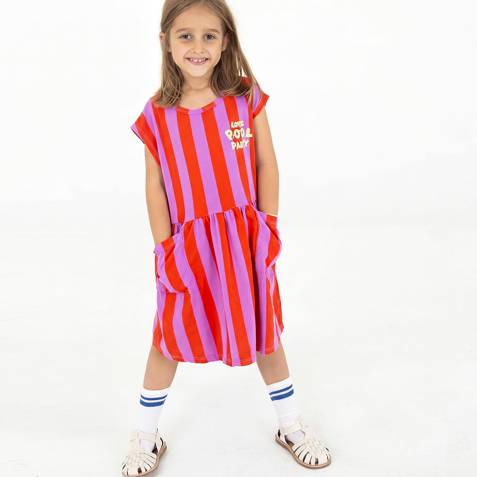 Thumbnail: Lötiekids Dress POOL PARTY - Red & Magenta stripes
