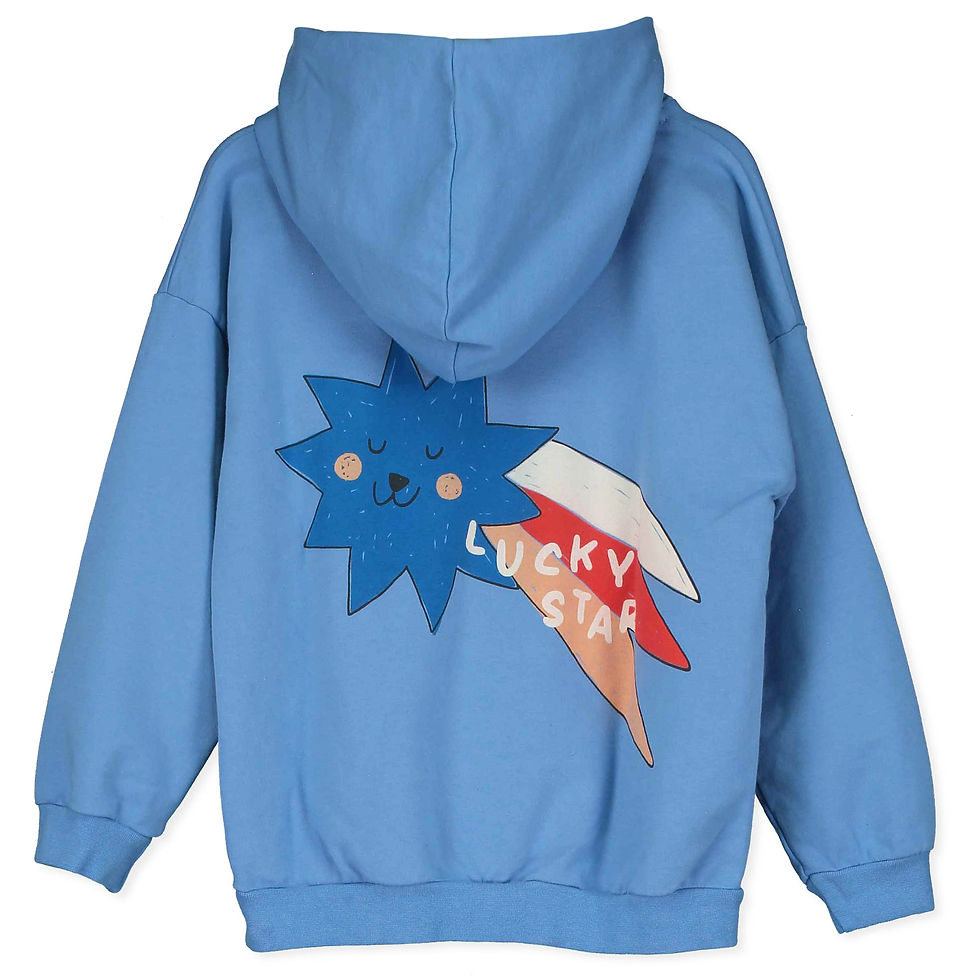 Thumbnail: Lötiekids Hooded Sweatshirt LUCKY STAR big & small - baja blue