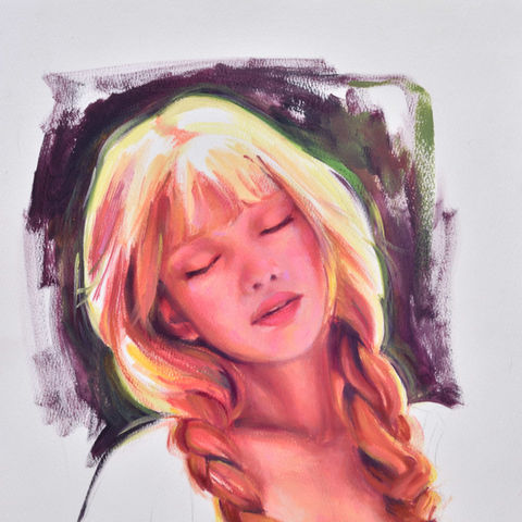 Dreamy woman portrait art.
