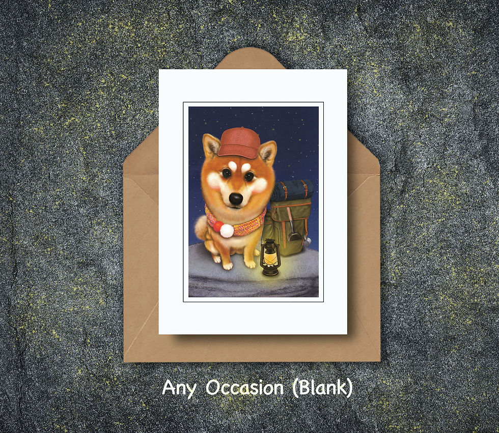 Greeting Card - Shiba Inu Night Hiker - 5x7 Folding Card - Blank Inside