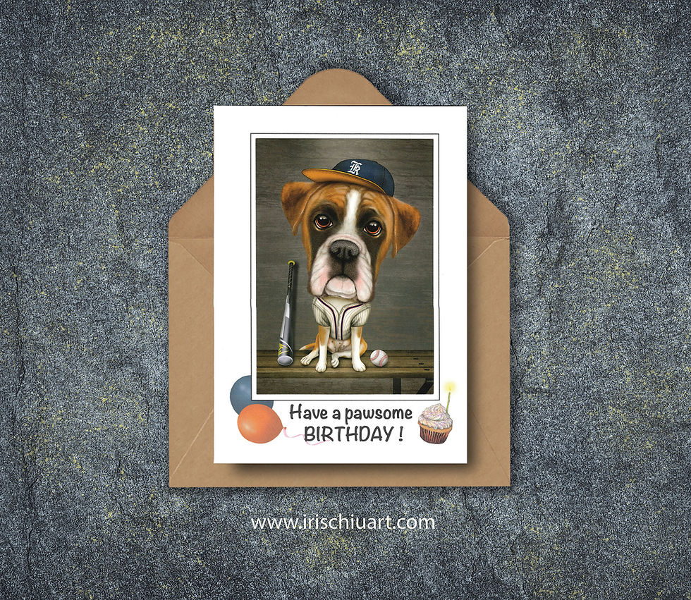 Thumbnail: Birthday Card - Boxer Baseball Batter - 5x7 Folding Card - Blank Inside