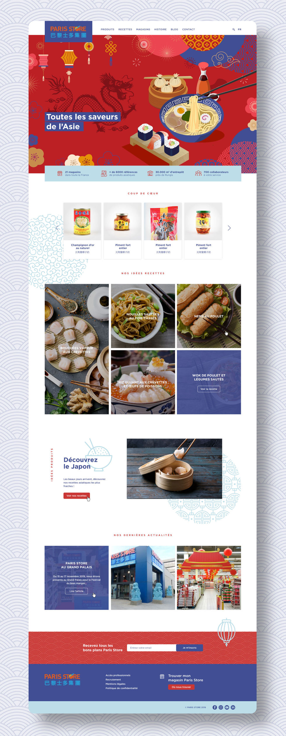 Création maquette web de la page d'accueil du site internet de Paris Store, grossiste et chaîne de supermarchés de produits asiatiques