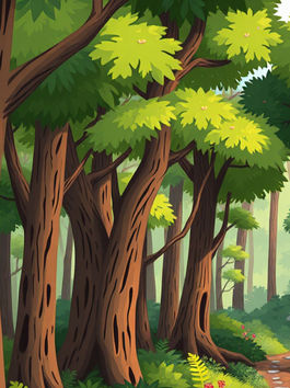 a cartoony picture of a forest
