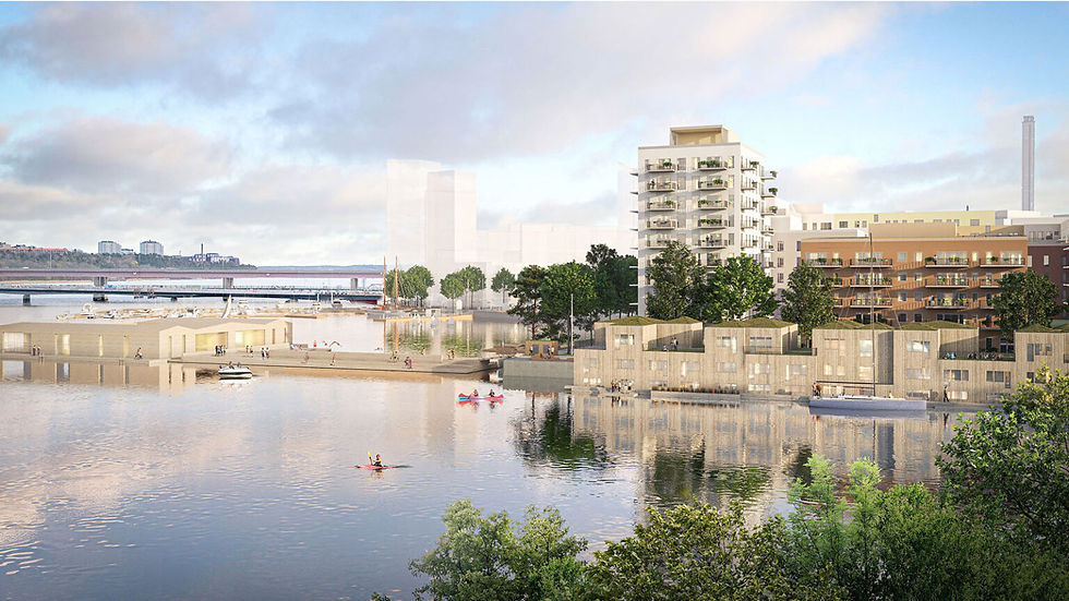 Fondförvaltare, banker och finansieringsinstitut borde vara intressenter vid planering av nya större stadsbyggnadsprojekt som till exempel Norra Djurgårdsstaden i Stockholm som ligger i nära anslutning till stora vattendrag med dess framtida risker. Bild: Sweco