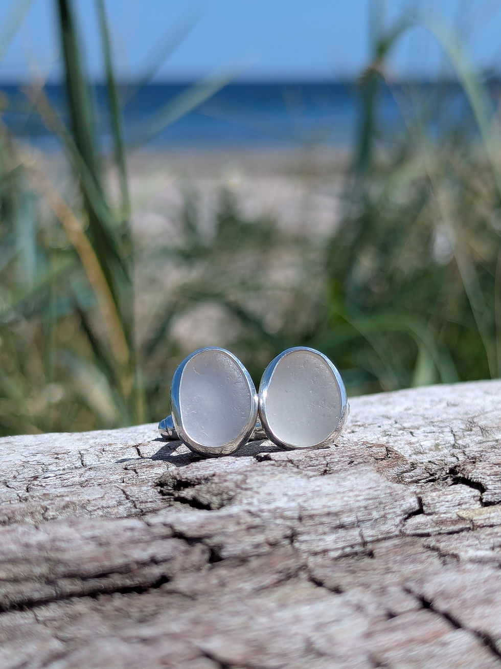 Thumbnail: White sea glass cufflinks handmade with recycled sterling silver | Gift for men
