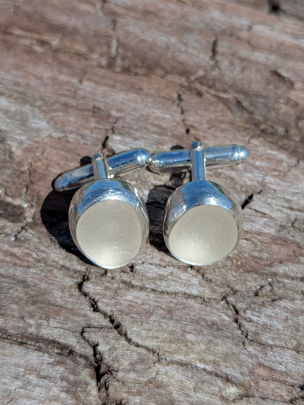Thumbnail: White sea glass cufflinks handmade with recycled sterling silver | Gift for men