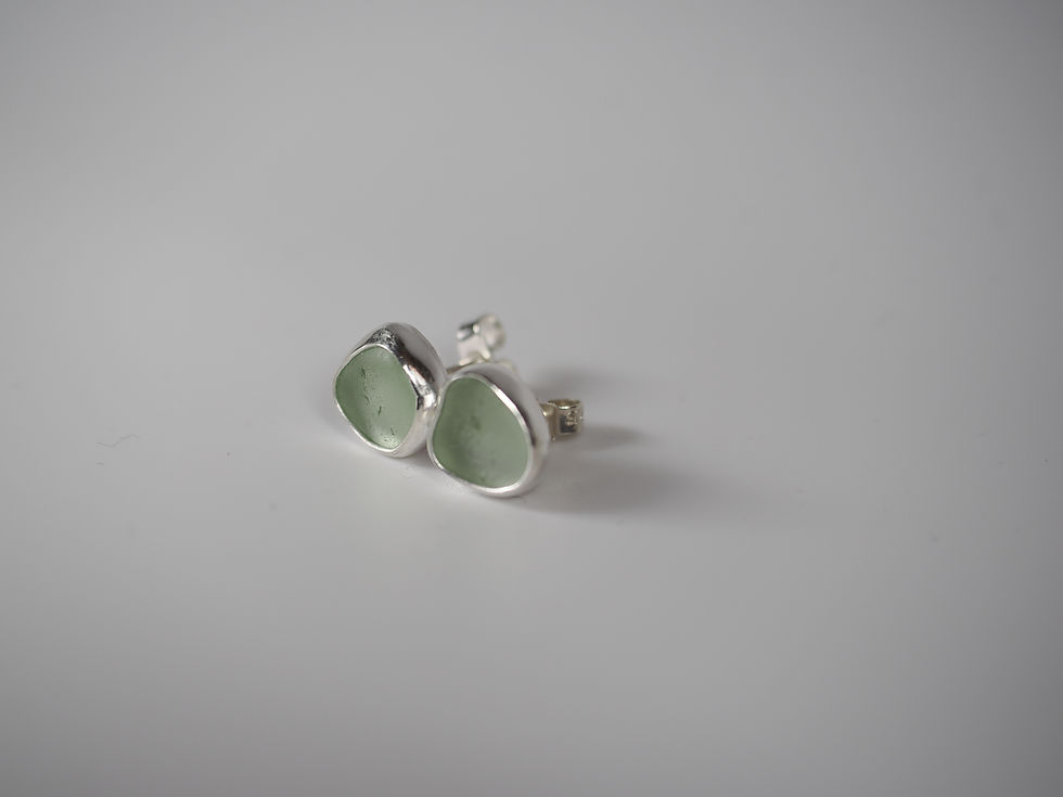 Thumbnail: Seafoam green sea glass studs handmade with recycled sterling silver