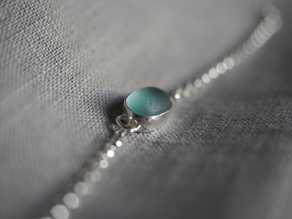 Thumbnail: Seafoam sea glass and recycled sterling silver bracelet 19cm
