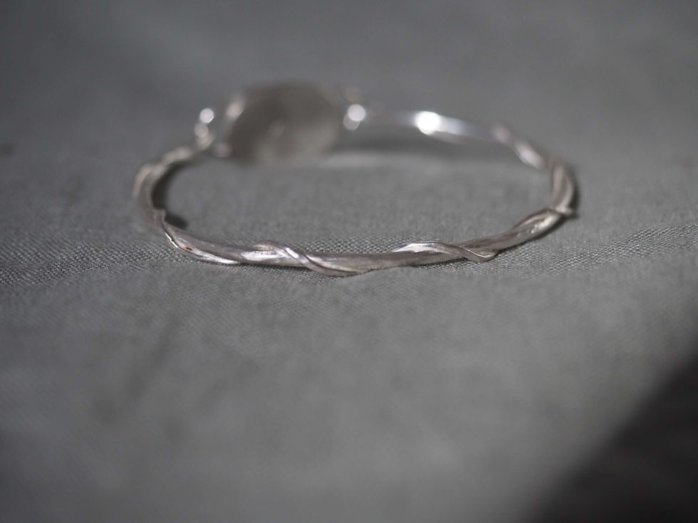Thumbnail: Green sea glass, silver hook bangle, twisted hammered 925 tension bracelet