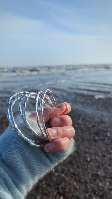 Thumbnail: Large Molten silver bangle