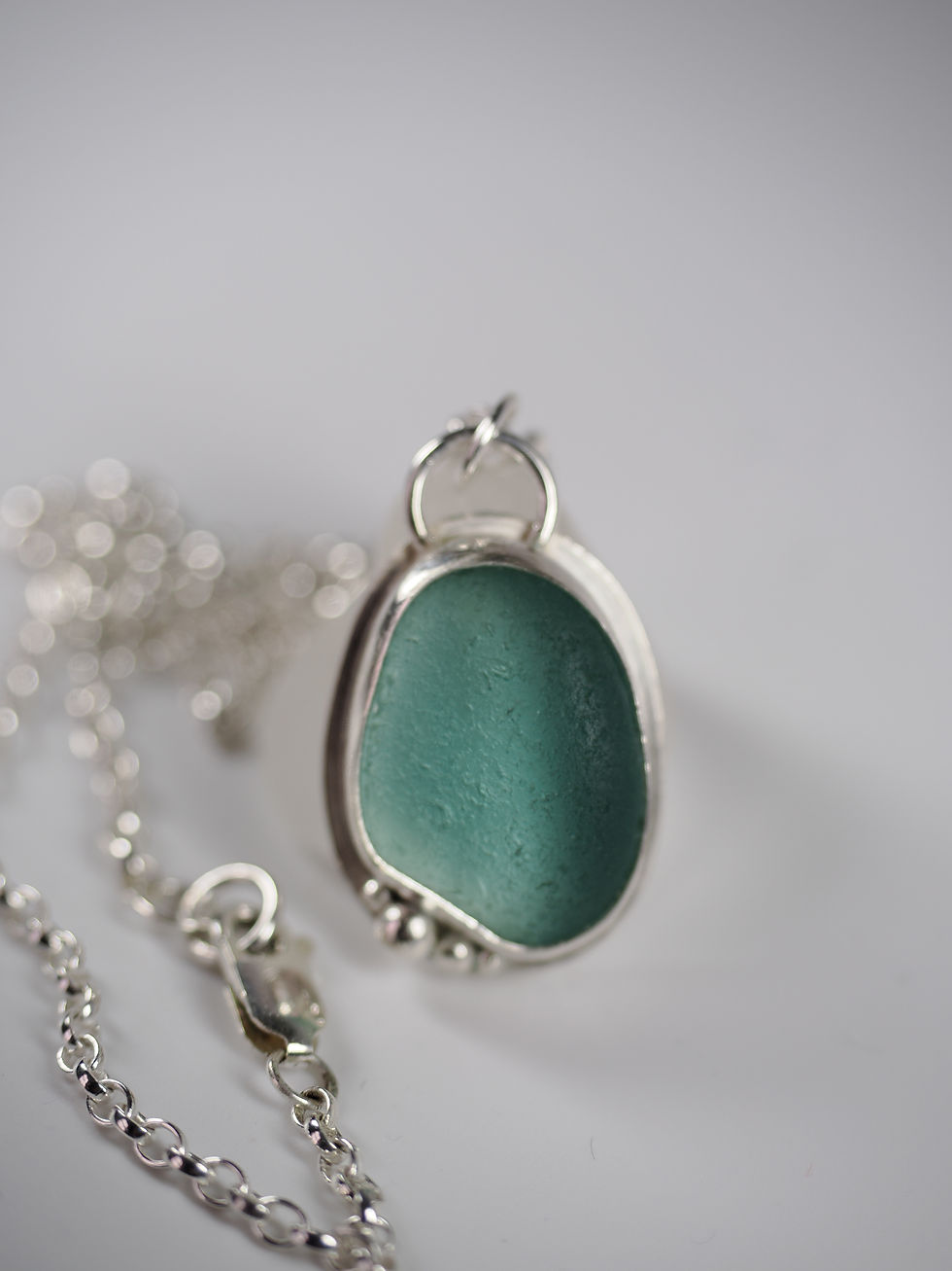 Thumbnail: Seafoam blue sea glass and sterling silver bubbles necklace