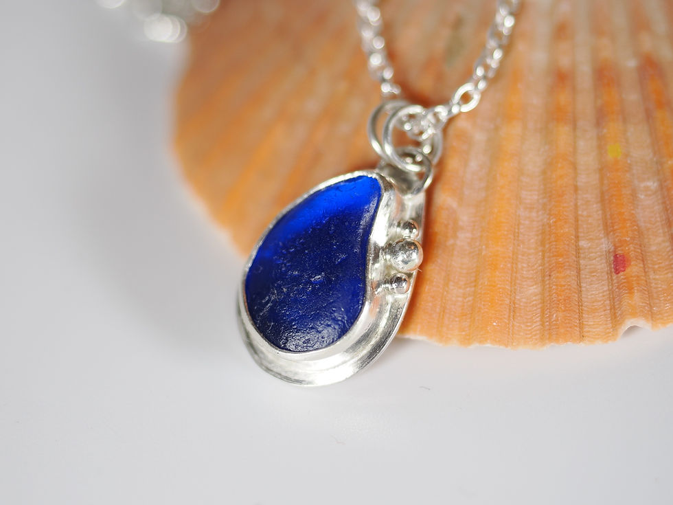 Thumbnail: Blue sea glass and sterling silver necklace