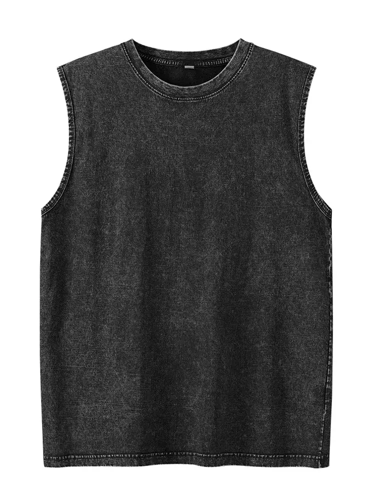 2025 Summer New cotton Men's Washed Cotton Tank Tops Muscle Gym Sleeveless Worko
