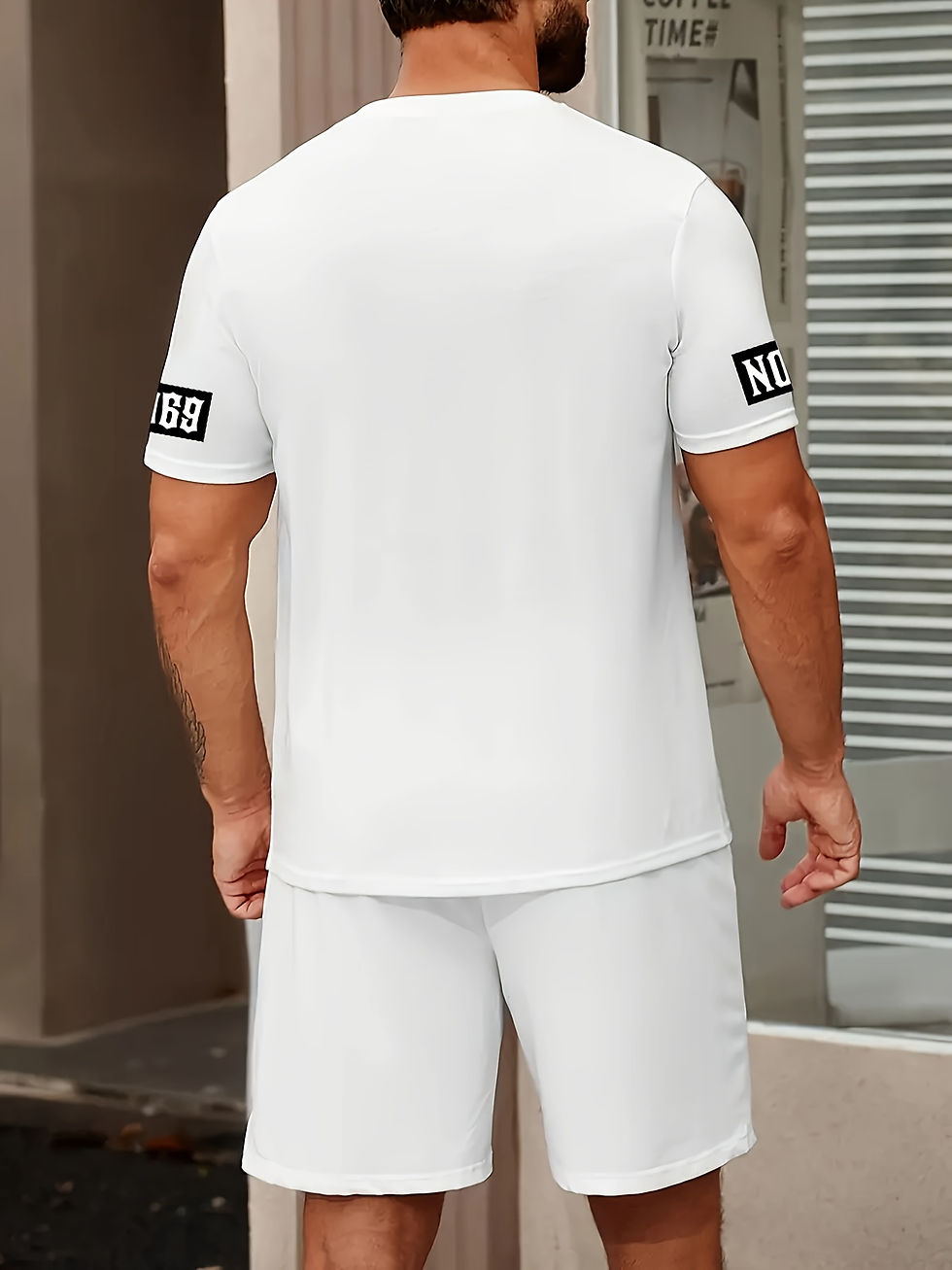 Miniatura: Conjunto masculino novo para o verão 2026, camiseta estampada com letras, estilo