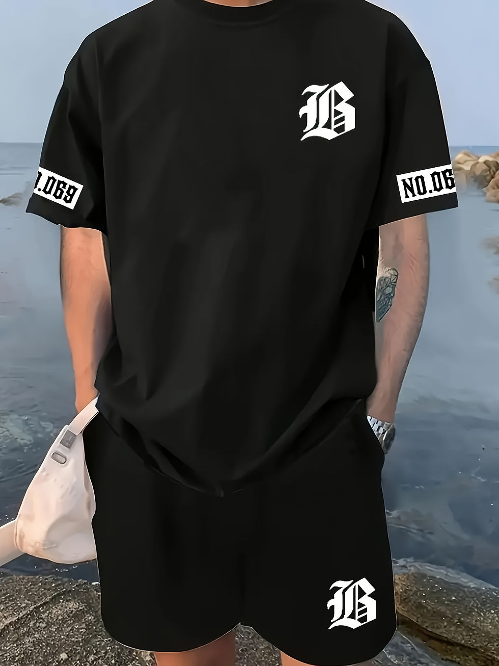 Miniatura: Conjunto masculino novo para o verão 2026, camiseta estampada com letras, estilo