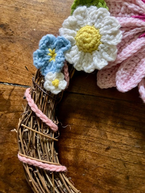 Thumbnail: handmade pink flower wreath - crochet