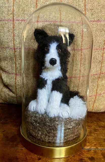 Crochet Border Collie in glass dome
