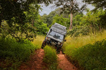 Land cruiser driving askew on offroad track
