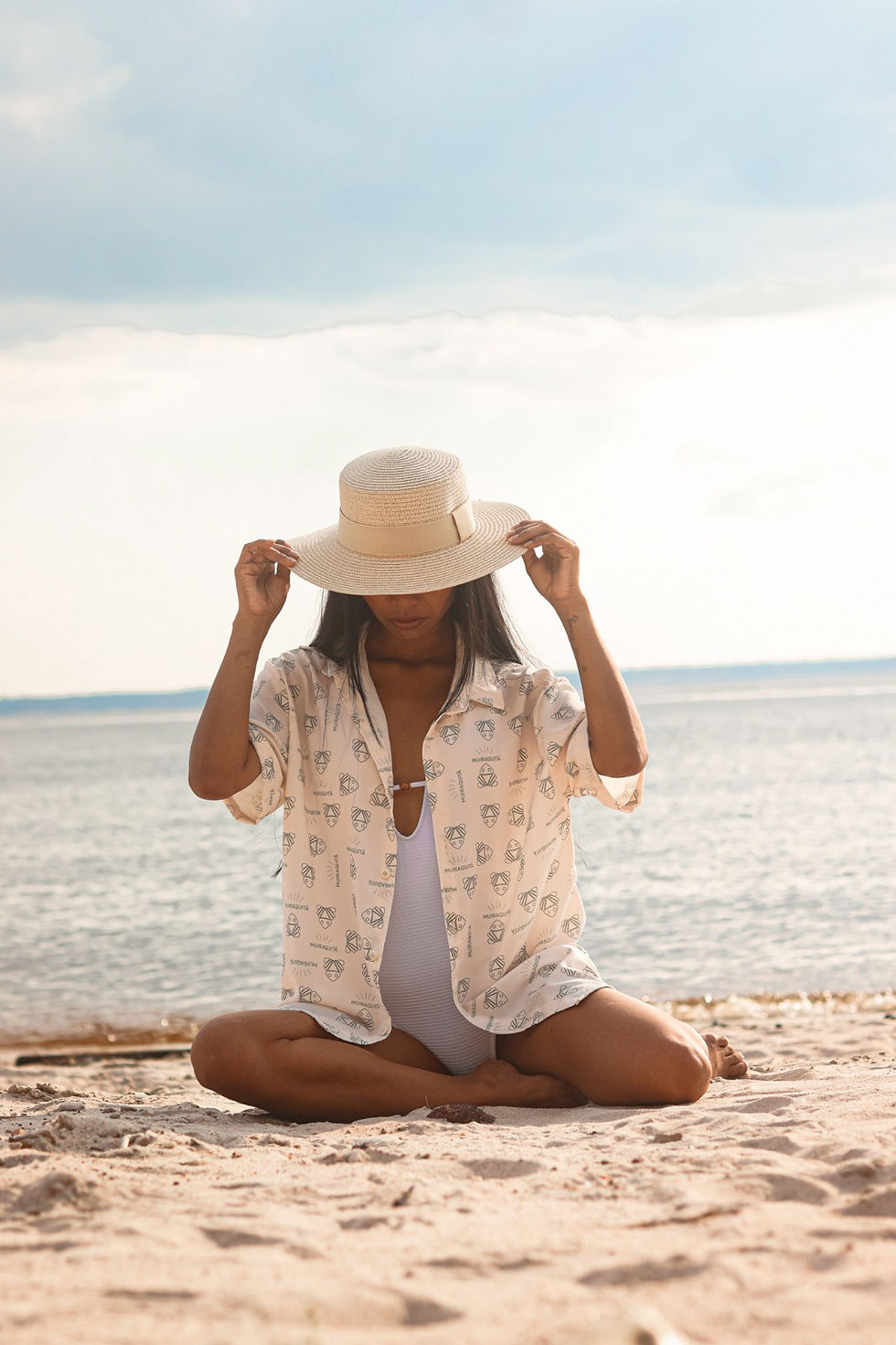 Miniatura: Camisa de botões Muiraquitã ( Off white e verde)