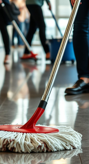 people cleaning floor with mop