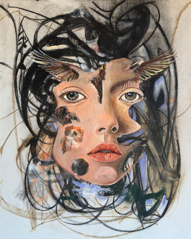 A painting by Ksenia Kozhenkova and AAURA Art Gallery that depicts the face of the state of harmony and peace after a period of chaotic events and uncertainties. Change of perception is captured through the demonstration of the painting with different light. The first variation is a view under a regular light during daytime.