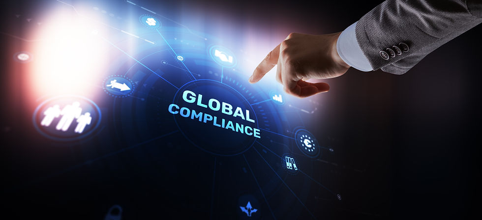 Global compliance framework with international regulations and cross-border business polic