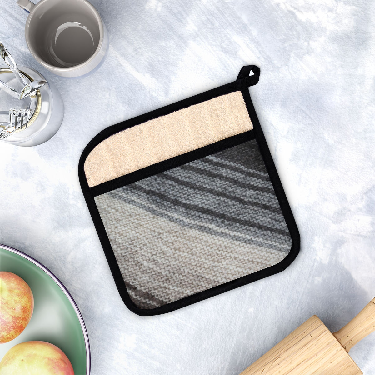 Icelandic Sheep Wool Knitted Print Pot Holder with Pocket