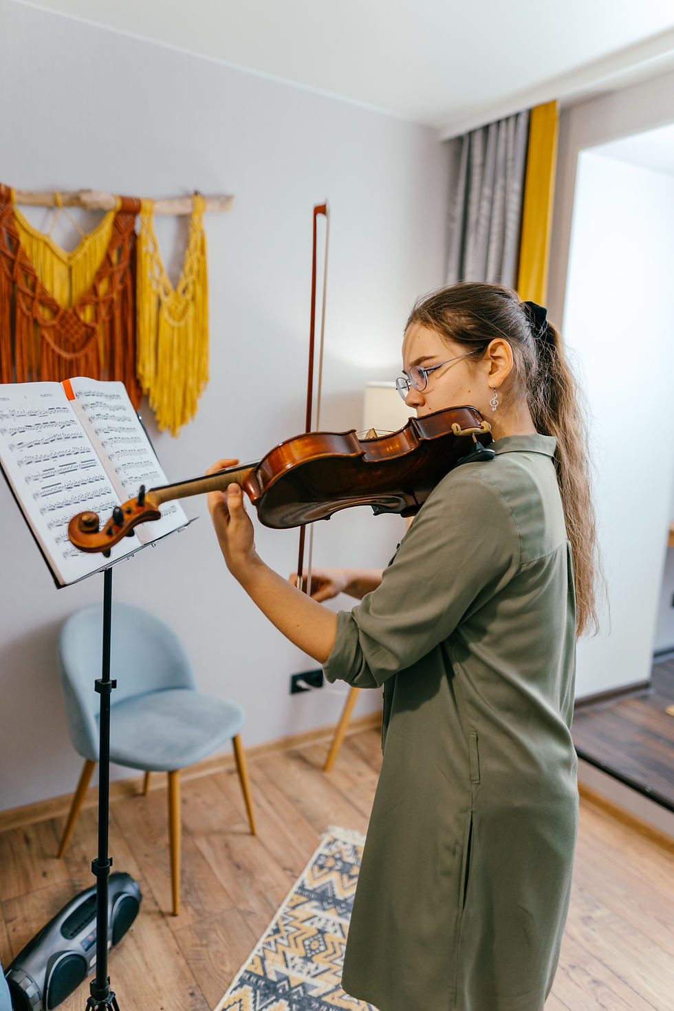 Practicing violin
