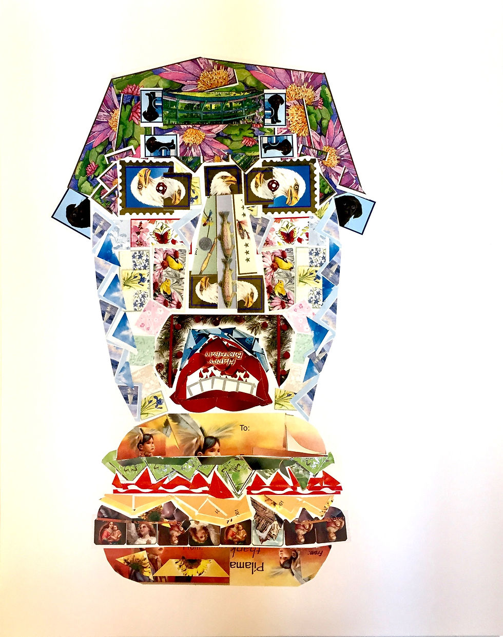 Hamburgerman, stickers on paper, 11x14 inches, 2017