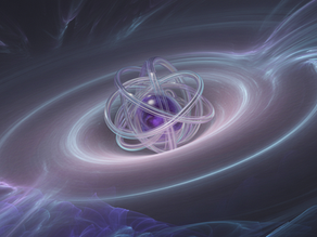 Rappresentazione simbolica dell’informazione cosmica che si riavvolge su se stessa. Una sfera centrale avvolta da orbite metriche, in un vortice di coerenza che non esplode, ma si struttura. Visione CMDE della riorganizzazione del tempo e della forma.