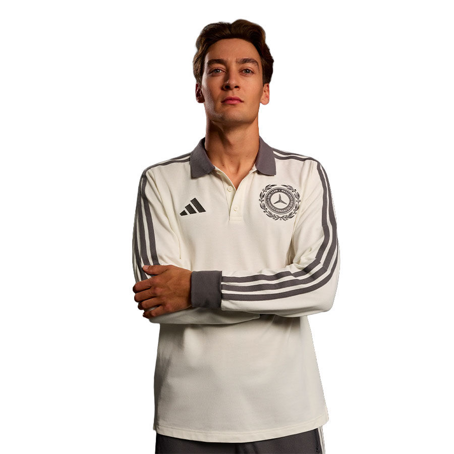 Miniature : polo manches longues Mercedes AMG Heritage blanc adidas porté Russell