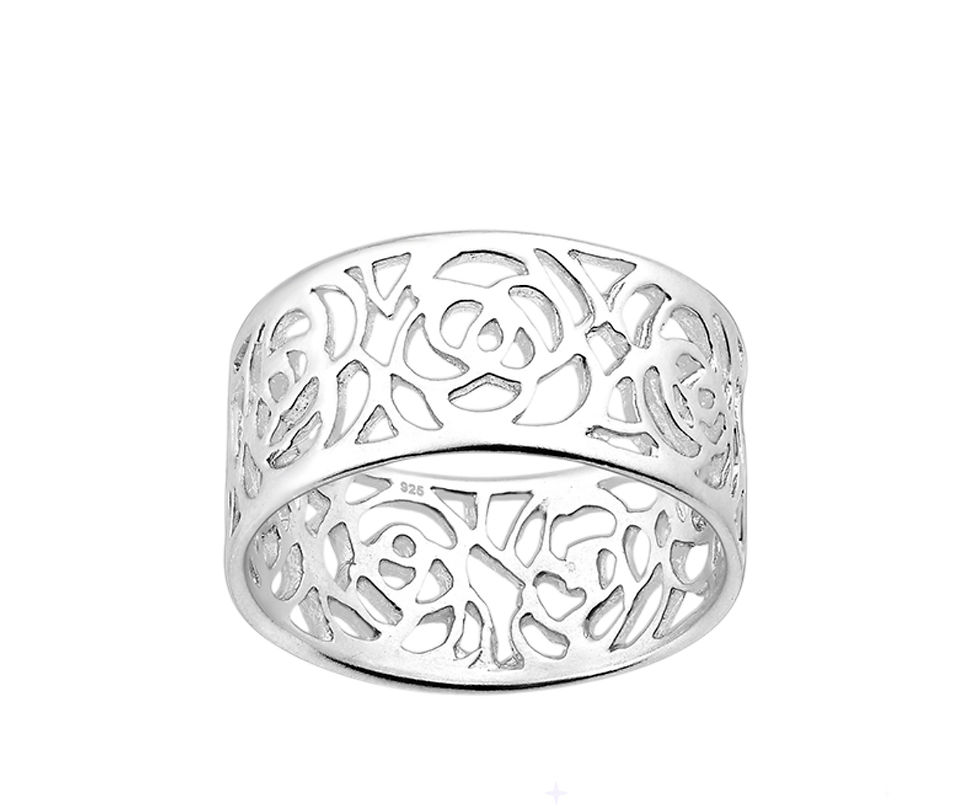 925 Sterling Silver Rose Band Ring