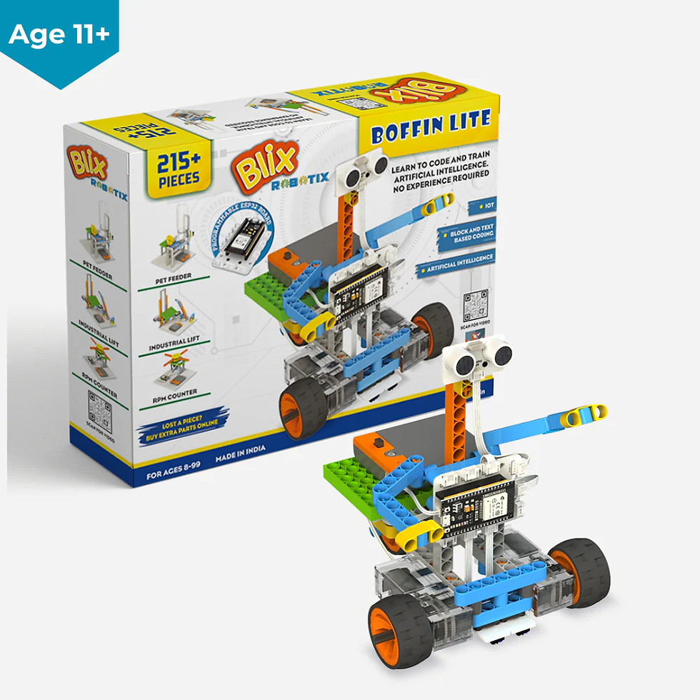 Blix robotics Boffin Lite kit for grade 4, grade 5 and grade 6 covering AI and coding. Includes wheels, sensors, controller etc.