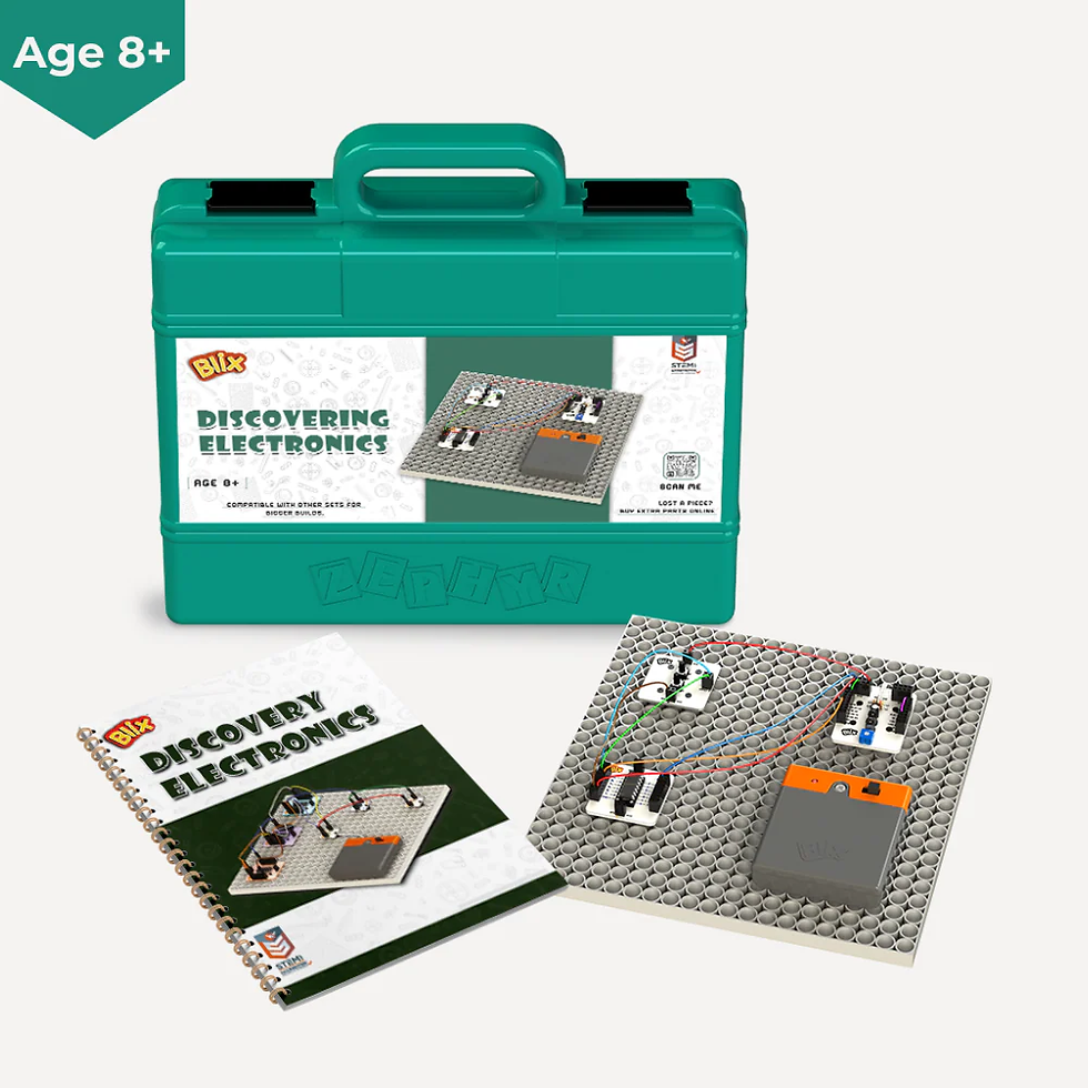 Blix "Discovering Electronics" kit with a circuit board and instruction booklet for grade 4 to 6