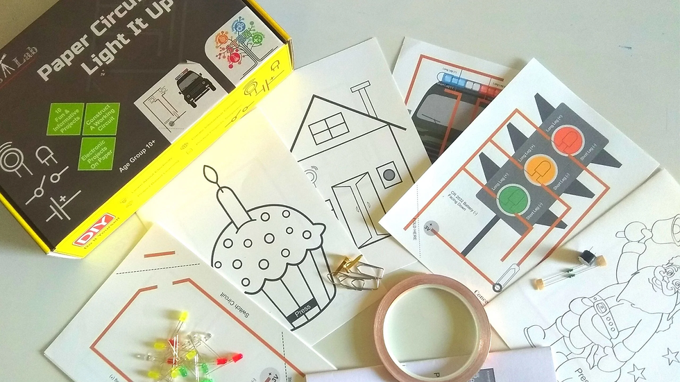 DIY paper circuits kit with components and circuit templates for middle school grades