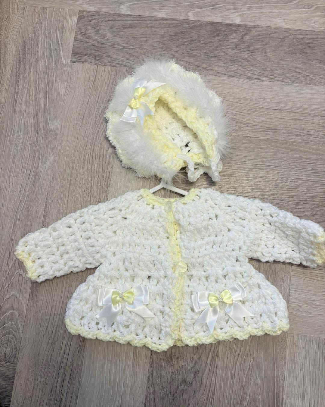 Lemon and white crochet cardigan (newborn)