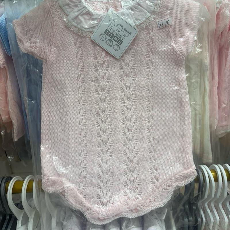Knitted baby girl pink knitted romper