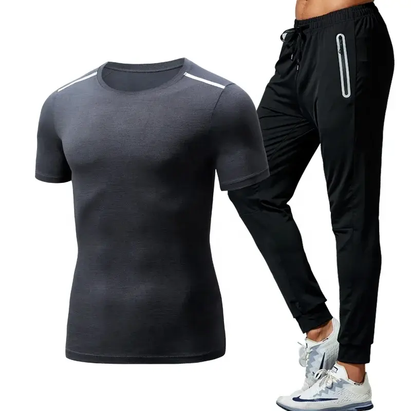 Thumbnail: 2 Piece Men's Gym Compression Tights Sportswear Mens Fitness