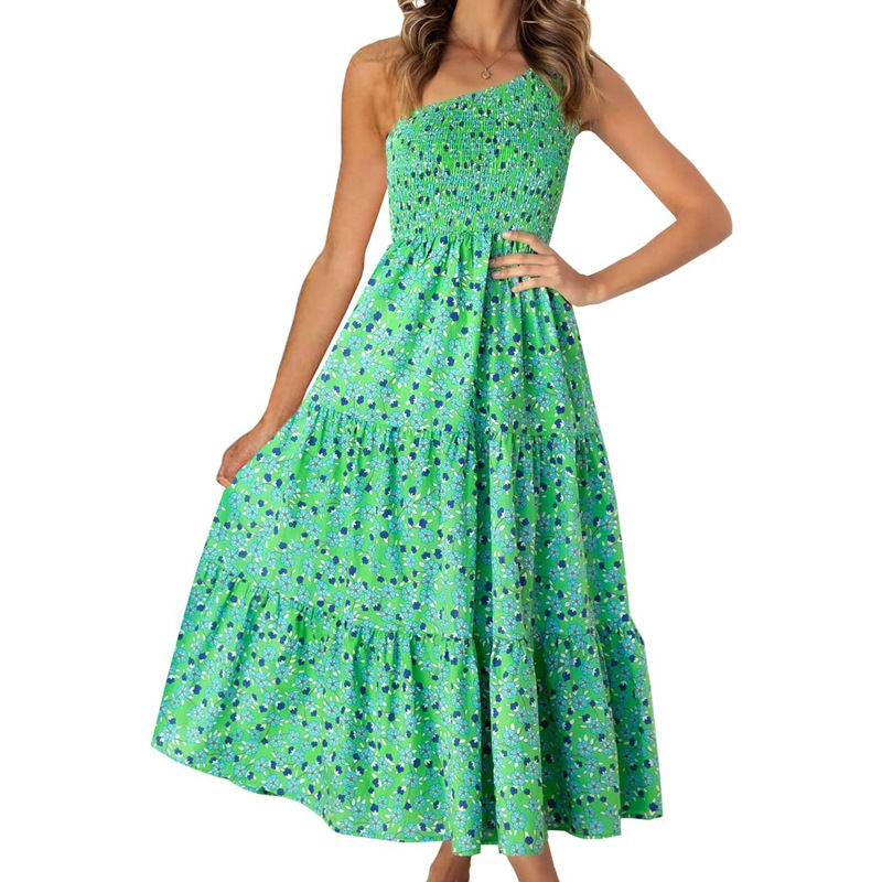 Thumbnail: Women One Shoulder Floral Print Maxi Dress