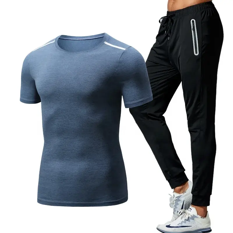 Thumbnail: 2 Piece Men's Gym Compression Tights Sportswear Mens Fitness