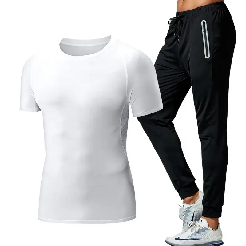Thumbnail: 2 Piece Men's Gym Compression Tights Sportswear Mens Fitness