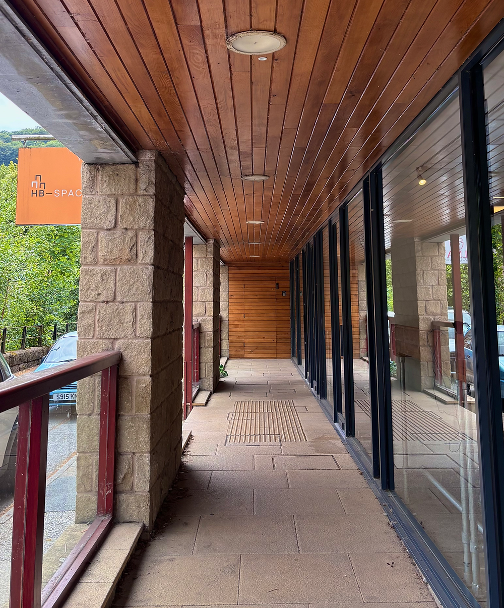 Modern exterior entryway of a co-working workspace
