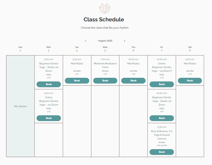 Class Schedule With Art & Soul