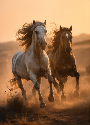 Running horses symbolizing Fire Horse energy and emotional intensity in 2026